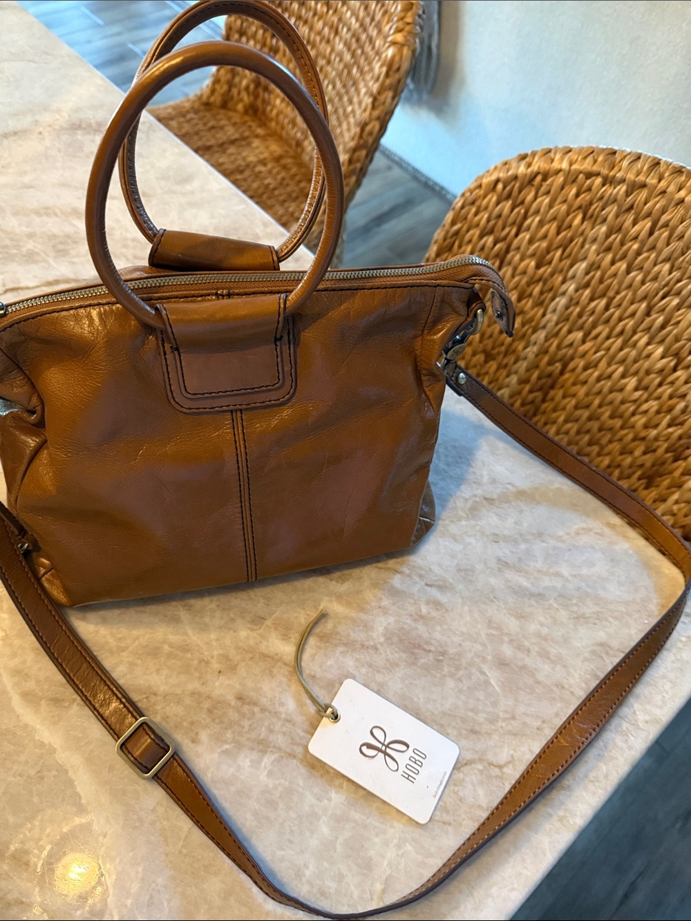 HOBO Brown Leather Crossbody Satchel with Top Handles
